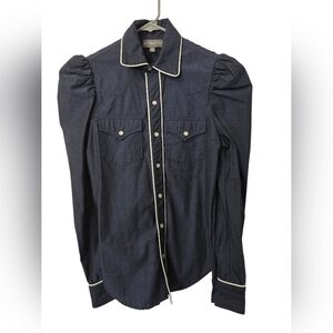 Greyson Navy Jacquard Puff Long Sleeve Pearl Snaps Western Womens XS Cowgirl